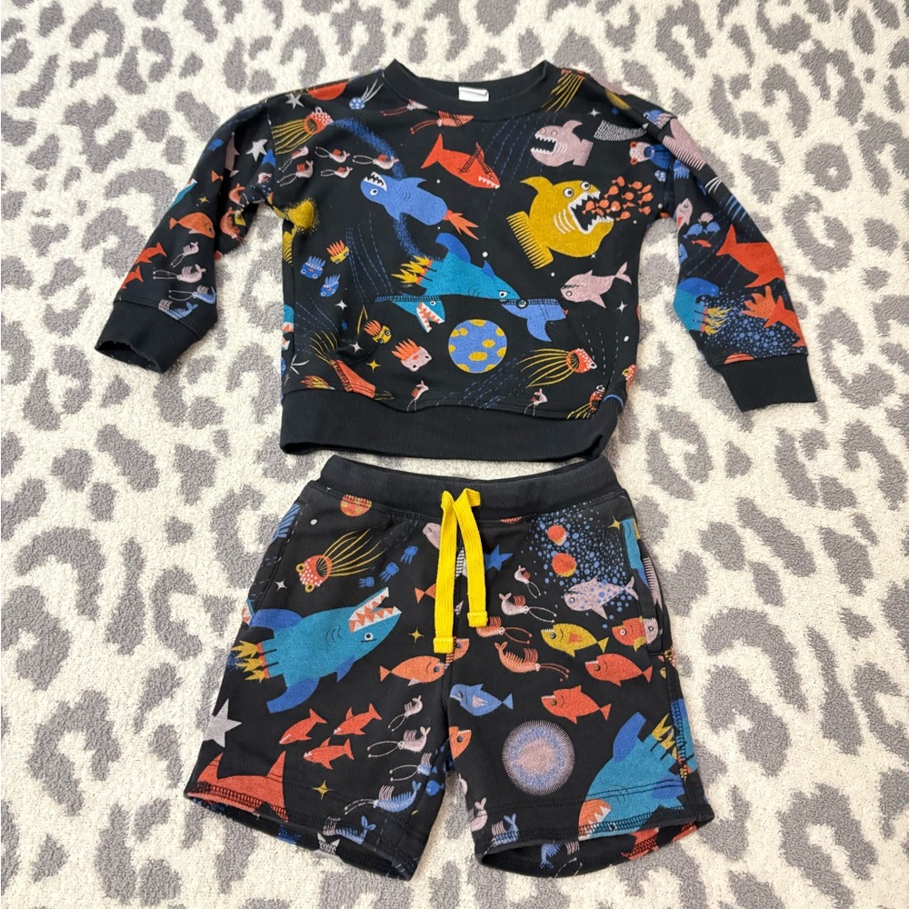 4T TODDLER BOY MATCHING SWEATS Animal Print Kids Sweatshirt and Shorts Set